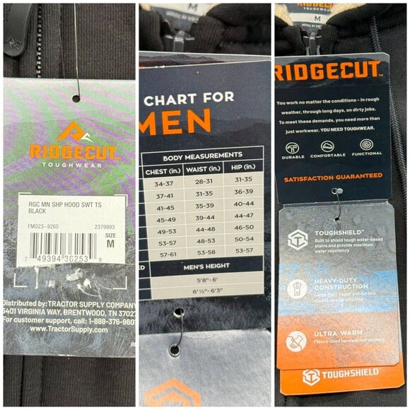 Ridgecut Sherpa Lined Full Zip Hooded Sweat Jacket Black Workwear Outdoor Mens M - Picture 12 of 12